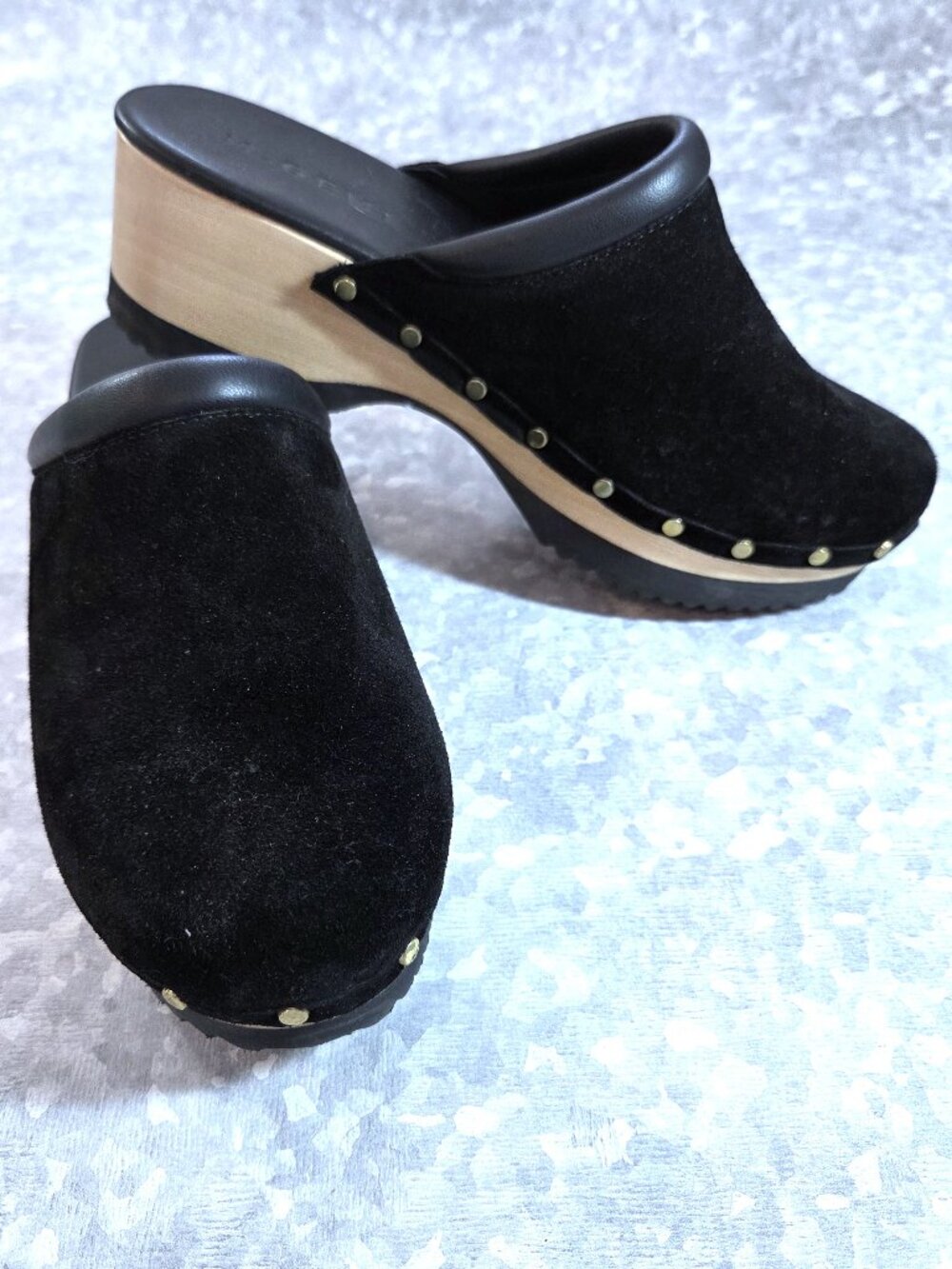 NWOT M. Gemi Black Suede & Wood Clogs Size 39